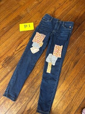 Matilda Jane Dark Wash Patchwork Skinny Jeans - Yellow & Blue Patches